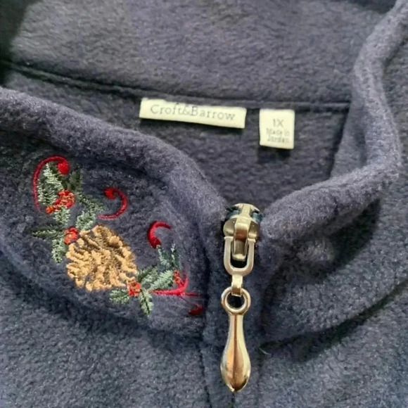 Croft & Barrow Women’s Floral Holiday Holly Vintage Zip Sweater Size 1X Navy - Picture 4 of 5